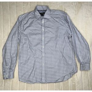 Pronto Uomo Shirt Mens‎ XL White Blue Black Check Plaid Classic Button Up Cotton